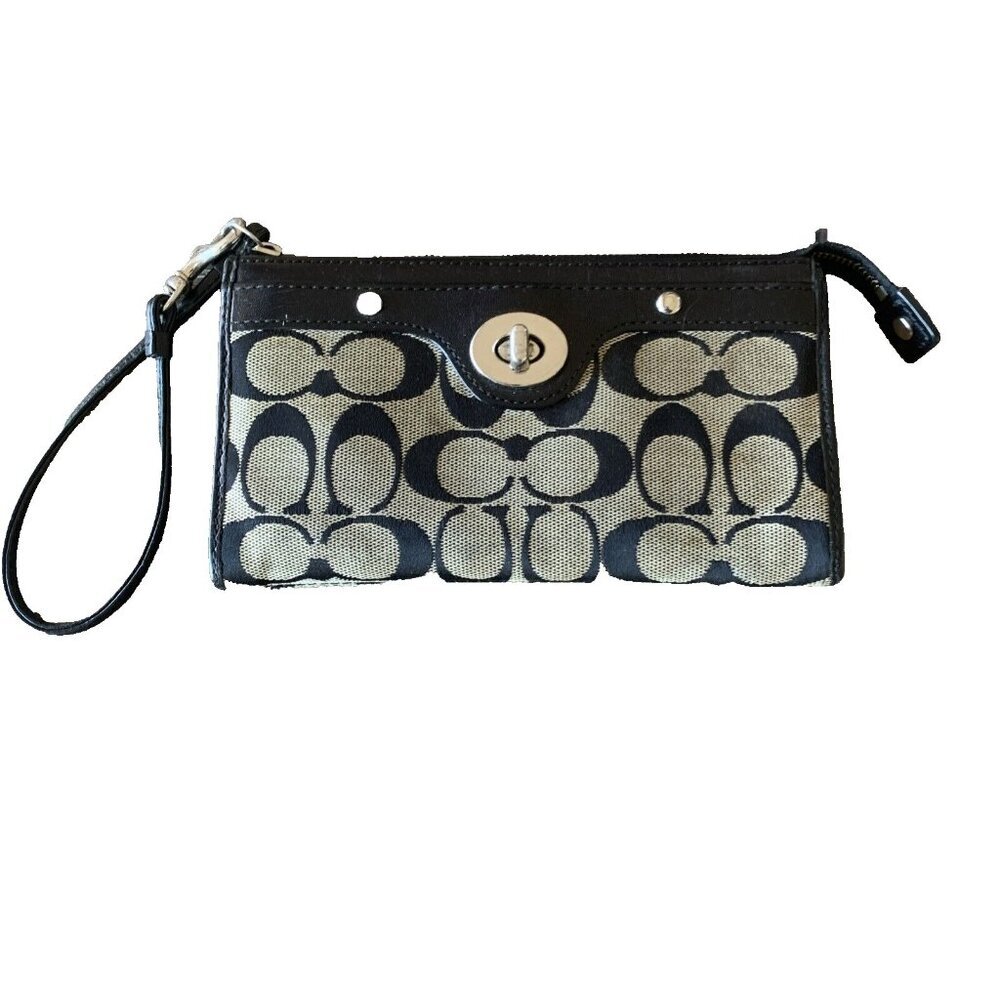 Vintage Coach Signature Black and Light‎ Gray Wallet Wristlet - Picture 2 of 11